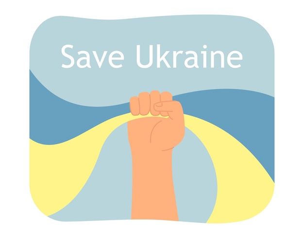 Faust mit wehender flagge der ukraine. hand der person, die flache vektorillustration des ukrainischen nationalsymbols hält. ukraine, freiheitskonzept für banner, website-design oder landing-webseite