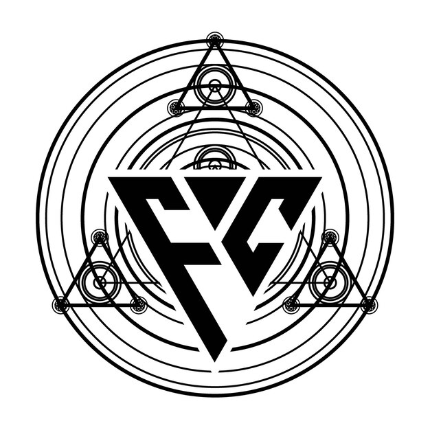 Vektor fc-monogramm-buchstabenlogo mit dreieckiger designvorlage mit heiligen geometrischen ornamenten