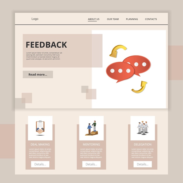 Feedback flat landing page website-vorlage deal-making