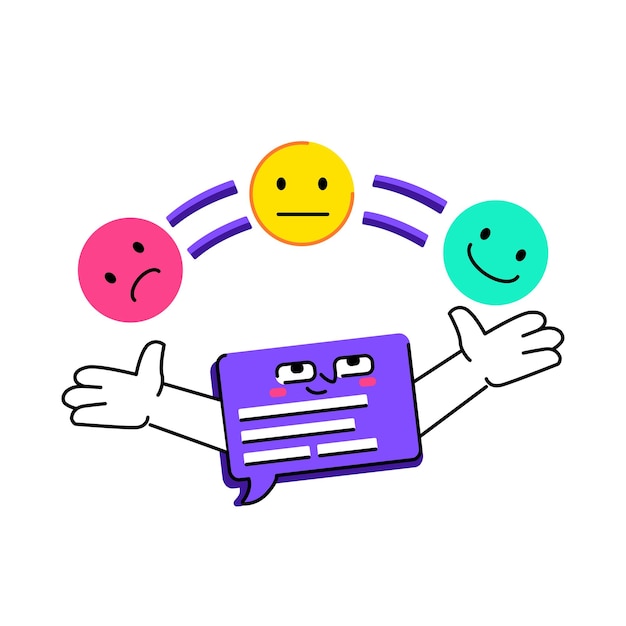 Feedback und Emotionen Chat-Ikonen mit glücklichen, traurigen und neutralen Smiley-Gesichtern