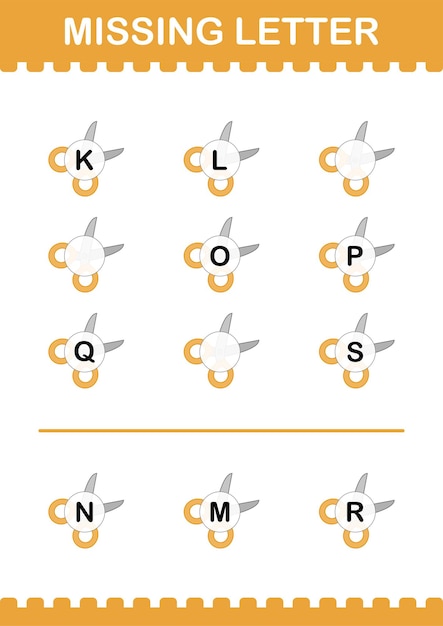 Fehlender buchstabe mit scherenarbeitsblatt für kinder