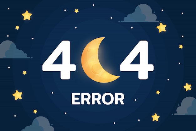 Fehler 404 mit dem Mond-, Wolken- und Sternvektor auf nächtlichem Himmel