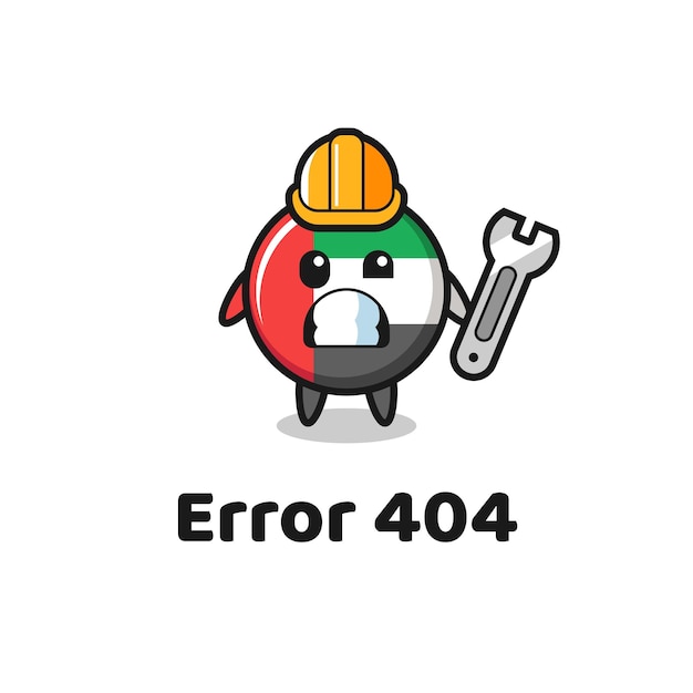 Fehler 404 mit dem niedlichen maskottchen der vae-flagge, niedlichem stildesign für t-shirt, aufkleber, logo-element