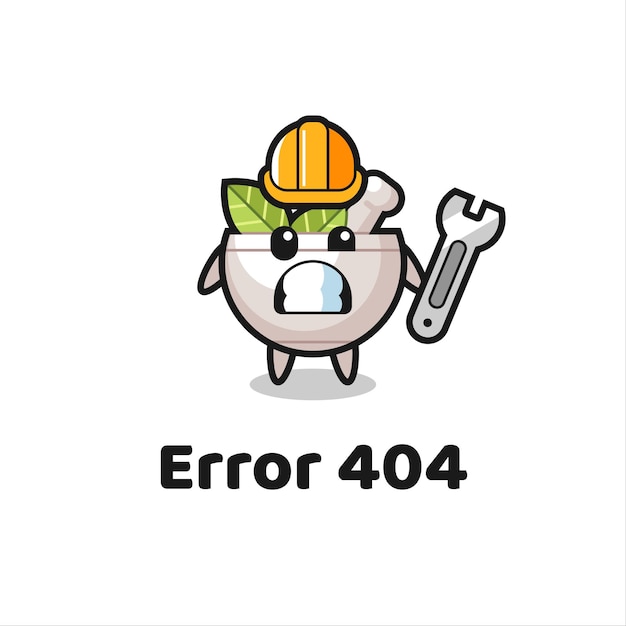 Fehler 404 mit dem süßen kräuterschalen-maskottchen, süßem stildesign für t-shirt, aufkleber, logo-element