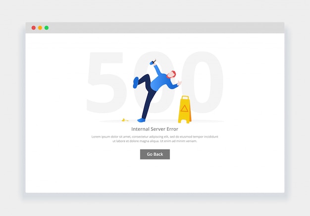 Vektor fehler 500. modernes flaches designkonzept des mannes fallend nahe bei nassem bodenzeichen für website. leere staaten seitenvorlage