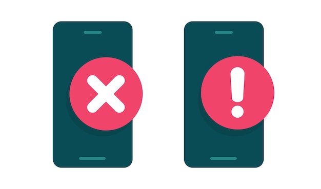 Fehler des Sicherheitssystems des Mobiltelefons Fehler des Problems Icon Vektorgrafik, Smartphone Vorsicht Fehlerwarn Benachrichtigung, falsche kritische Gefahr Warnung, Hackerzugang verweigert, Malware Fehlfunktion Angriff