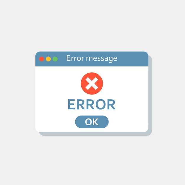 Fehlermeldung-Symbol im flachen Stil Computerfenster Warnvektor-Illustration auf isoliertem Hintergrund Warn-Popup-Signal Geschäftskonzept