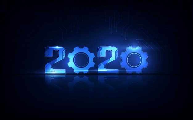 Feier des guten Rutsch ins Neue Jahr 2020 mit futuristischem Technologiehintergrund, Count-down-Konzept