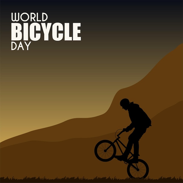 Feier des Welt-Fahrradtags mit einer Fahrradsilhouette vor einem Sonnenuntergang