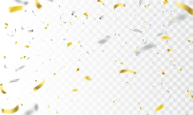 Feier Hintergrund Vorlage mit Konfetti grau und Gold Bänder. Luxus Gruß reiche Karte.