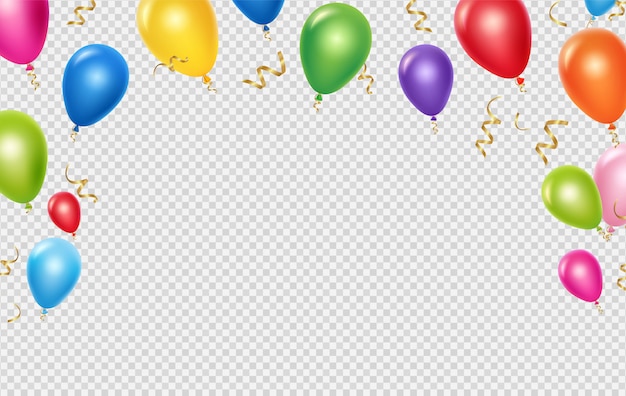 Feier hintergrundvorlage. realistische ballons und bänder banner design