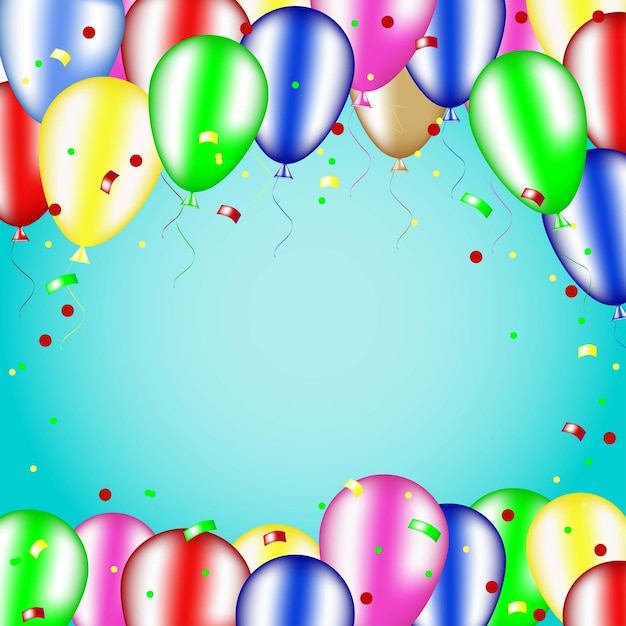 Vektor feier-layout mit bunten luftballons konfetti und serpentin