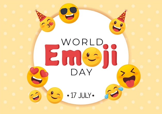 Feier zum welt-emoji-tag mit unterschiedlichem gesichtsausdruck niedlicher cartoon in hintergrundillustration