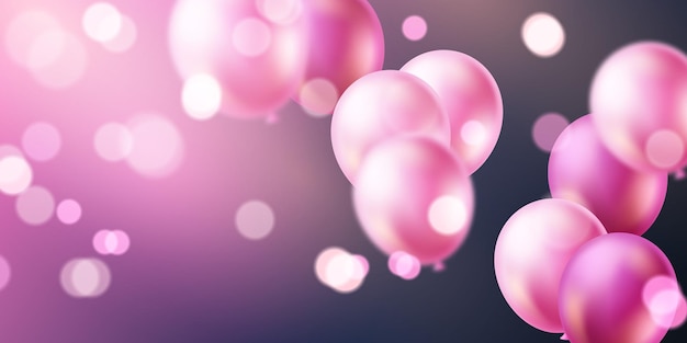 Feierhintergrund mit wunderschön angeordneten rosa luftballons 3d-vektor-illustrationsdesign