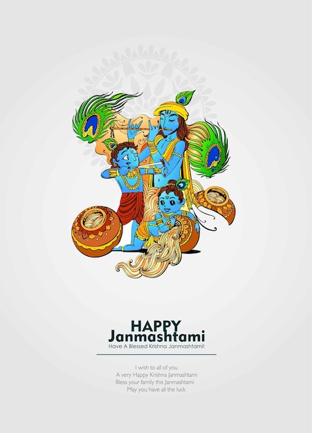 Feiern des glücklichen janmashtami-festes von indien mit illustration von lord krishna