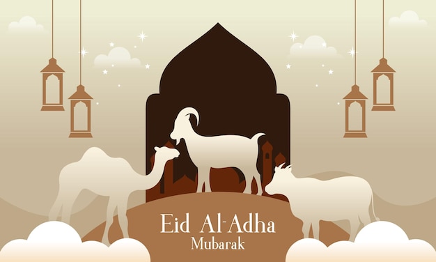 Feiern Sie den islamischen Hintergrund von Eid Al Adha Mubarak mit Qurban-Tieren