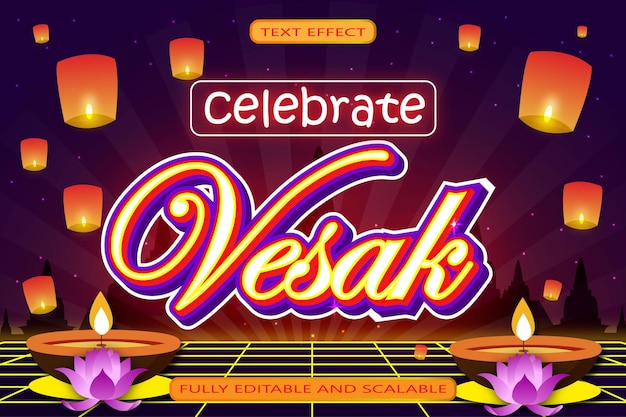 Feiern sie den vesak day sale bearbeitbarer texteffekt 3 dimension emboss neon style