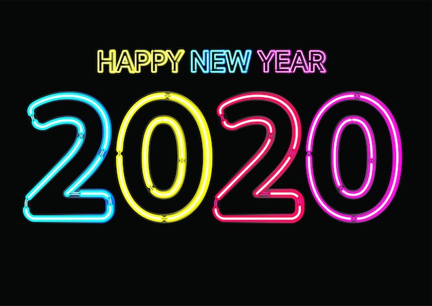 Feiernder Neonlichteffekt, Weihnachten, Jahrestag des guten Rutsch ins Neue Jahr 2020, Neonrosa für Einladungskarte, Hintergrund, Aufkleber oder stationär