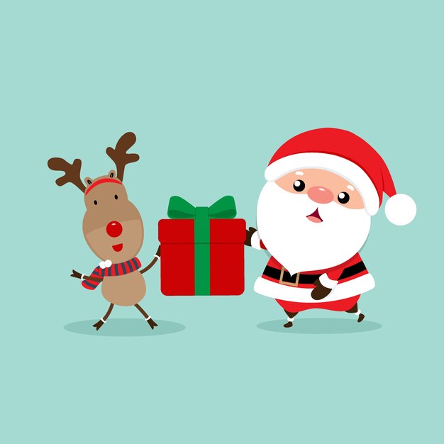 Feiertags-Weihnachtsgrußkarte mit Santa Claus und Ren. Vektor-Illustration