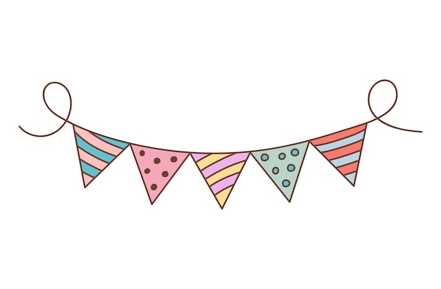 Feiertagsfahnen im doodle-stil karnevalsgirlande mit dreiecksfahnen