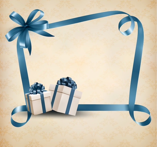 Feiertagshintergrund mit geschenkband mit geschenkbox