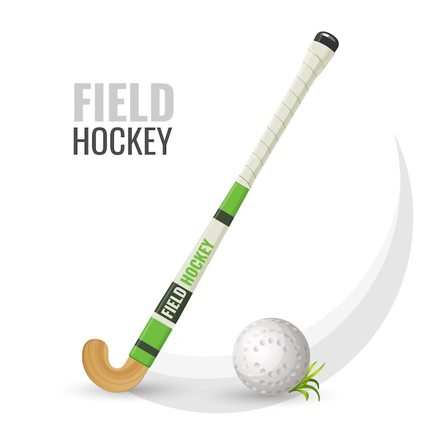 Feldhockey wettkampfspiel und ausrüstung mit ball. beliebte freizeit- und sportaktivitäten. golfschlägersymbol isoated auf weiß