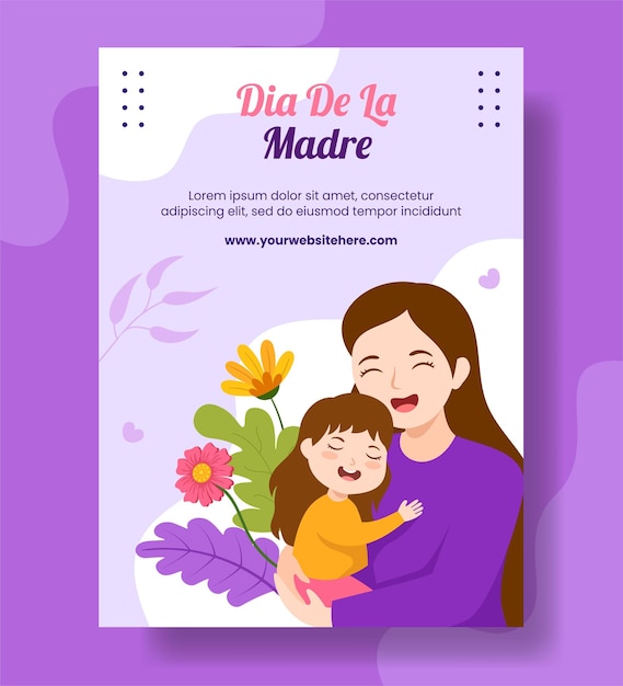 Feliz dia de la madre vertikale poster flache cartoon handgezeichnete vorlagen hintergrund illustration