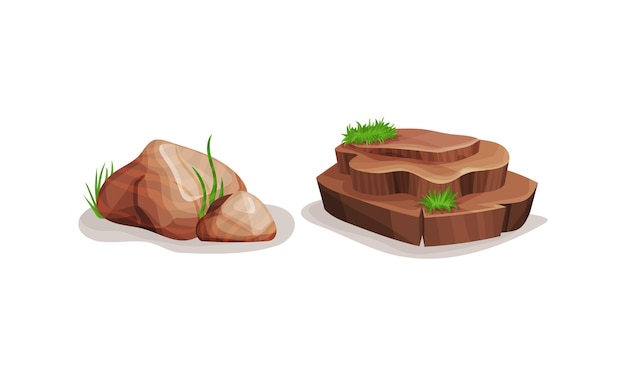 Felsen und Steine mit grünem Grasvektorsatz