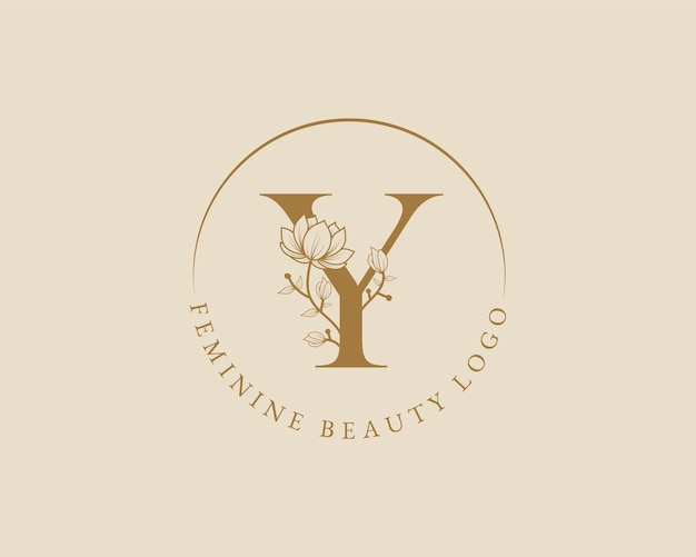 Feminine botanische y buchstabe anfängliche lorbeerkranz-logo-vorlage für spa-schönheitssalon-hochzeitskarte