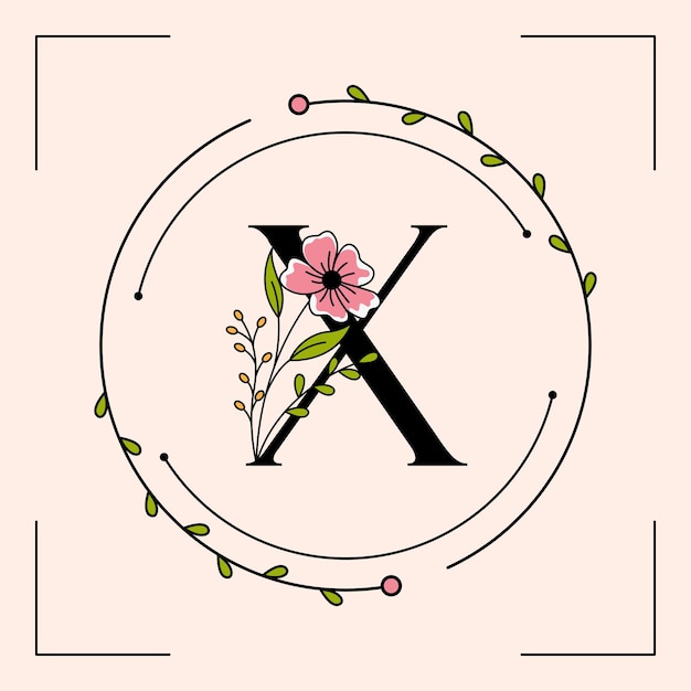 Femininer X-Buchstabe mit floraler Rahmen-Logo-Vorlage