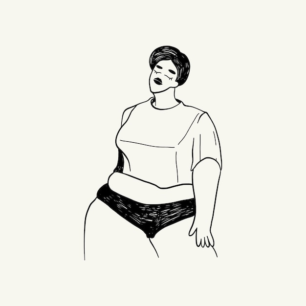 Feministische körperpositive Illustration mit minimalistischer weiblicher Figur