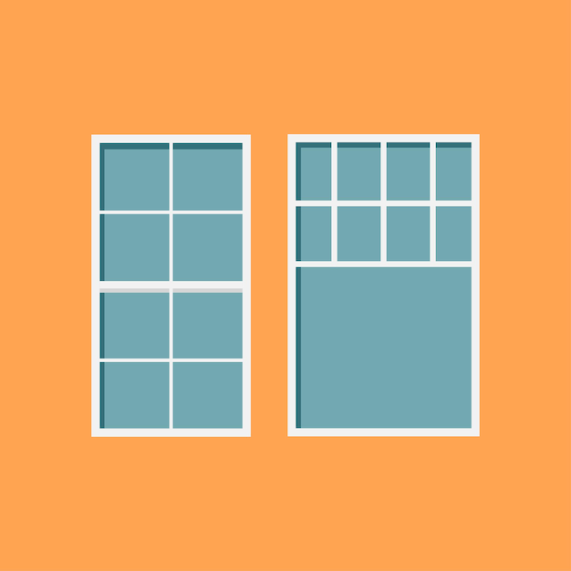Vektor fenster an einer wand vektor flaches interieur des wohnzimmers hausfenster-set windows-illustrationsset
