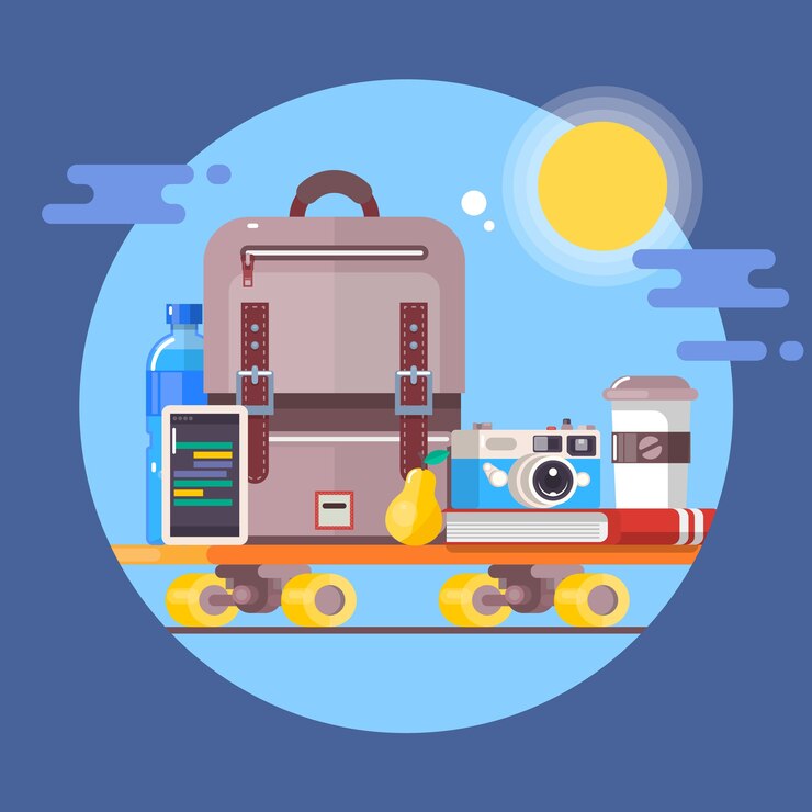 Ferienreisendes Konzept Sommerferien-Feiertagsplakat Flache Vektorillustration
