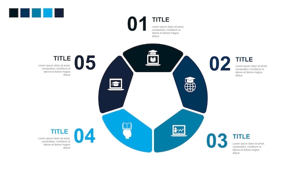 Fernunterricht online-bildung webinar lernprozess e-learning-symbole infografik-design-layout-vorlage kreatives präsentationskonzept mit 5 schritten