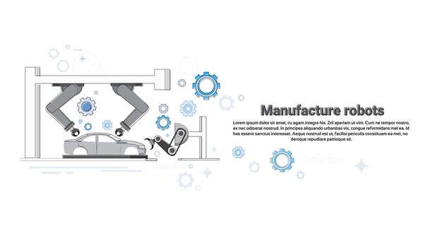 Fertigungsroboter-industrielle automatisierungs-produktions-netz-fahnen-vektor-illustration