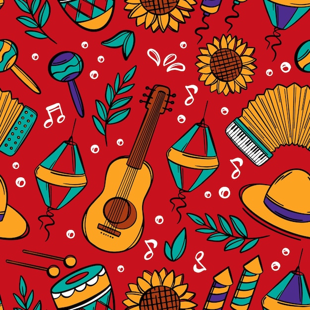 Vektor festa junina brasilien feiertags-nahtlose muster-illustration