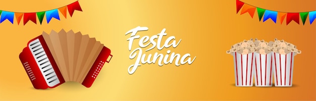 Festa junina Einladungsgrußkarte mit kreativer Vektorillustration mit Papierlaterne und Gitarre