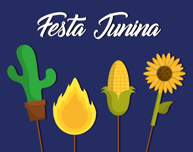 Festa junina karte mit verwandten icons