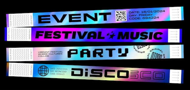 Festival-Armband mit holographischer Textur Papierarmband-Mockup Vektorillustration