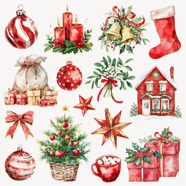 Festliche Aquarell-Weihnachtsillustrationen-Sammlung