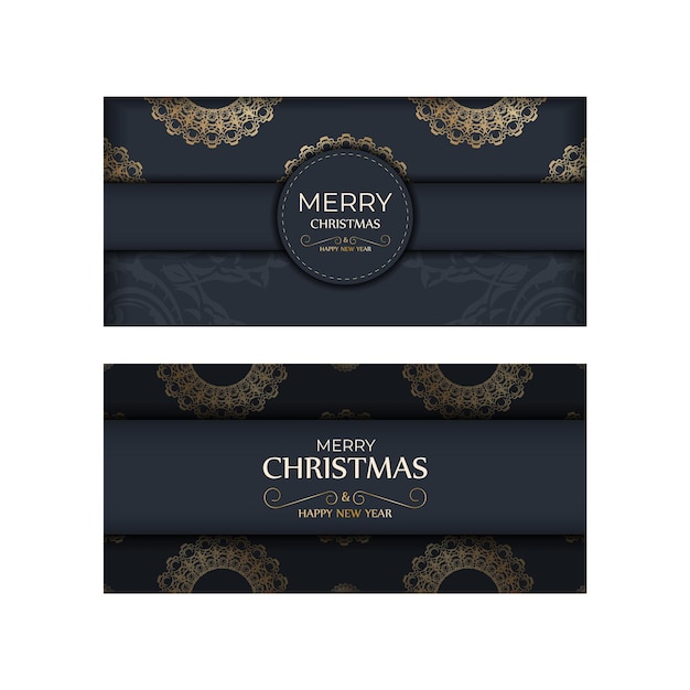 Festliche broschüre frohe weihnachten in dunkelblau mit vintage goldornamenten