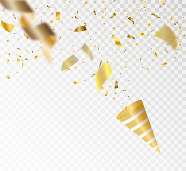 Vektor festliche vektorillustration mit goldenem fallendem konfetti mit unschärfe lokalisiert auf transparentem backgroun