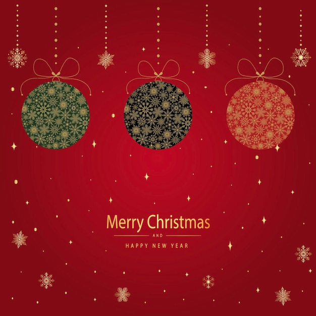 Festliche Weihnachtskarte mit Weihnachtskugeln aus Schneeflocken Frohe Weihnachten und ein gutes neues Jahr