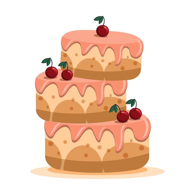 Festlicher dreischichtiger kuchen mit beeren und sahne. illustration, clipart, vektor