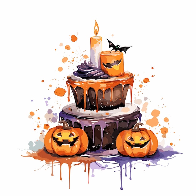 Vektor festlicher halloween-kuchen geschmückt