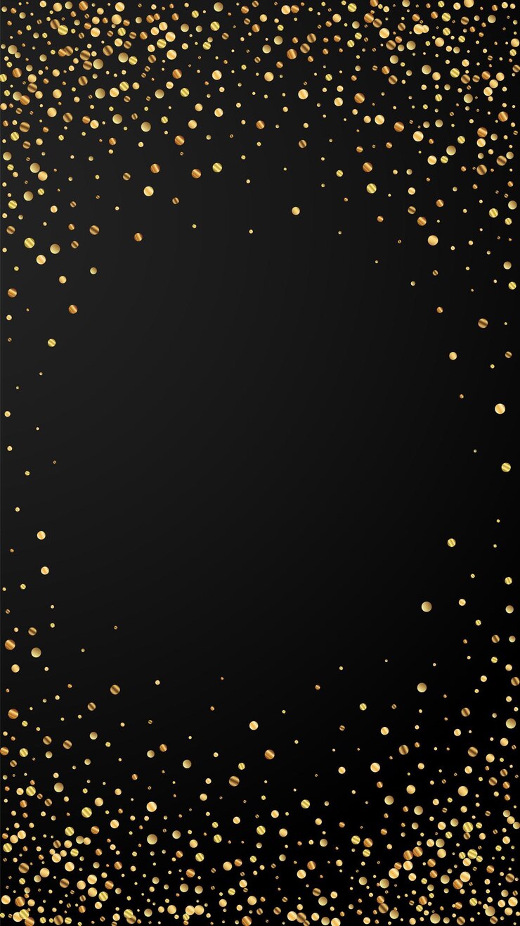 Festliches energetisches Konfetti. Stars zum Feiern. Goldkonfetti auf schwarzem Hintergrund. Festliche Overlay-Vorlage wird abgerufen. Vertikaler Vektorhintergrund.