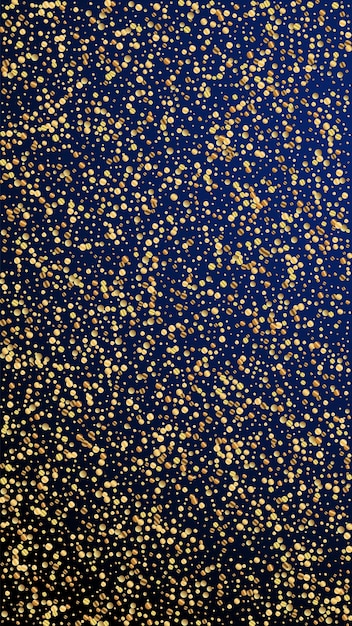 Vektor festliches majestätisches konfetti. stars zum feiern. goldkonfetti auf dunkelblauem hintergrund. ideale festliche overlay-vorlage. vertikaler vektorhintergrund.