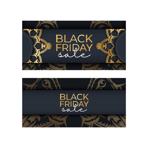 Festliches poster für black friday dunkelblau mit luxuriösem goldenem ornament