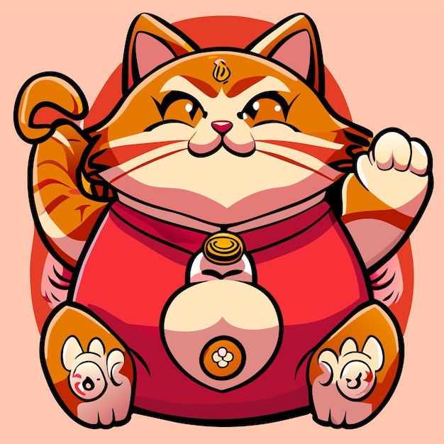 Vektor fette japanische katze maneki neko handgezeichnetes cartoon-aufkleber-symbol-konzept isolierte illustration