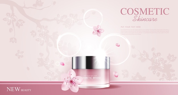 Feuchtigkeitsspendende Sakura-Gesichtscreme für den jährlichen Verkauf oder Festivalverkauf Rosa Crememaske Flasche isoliert